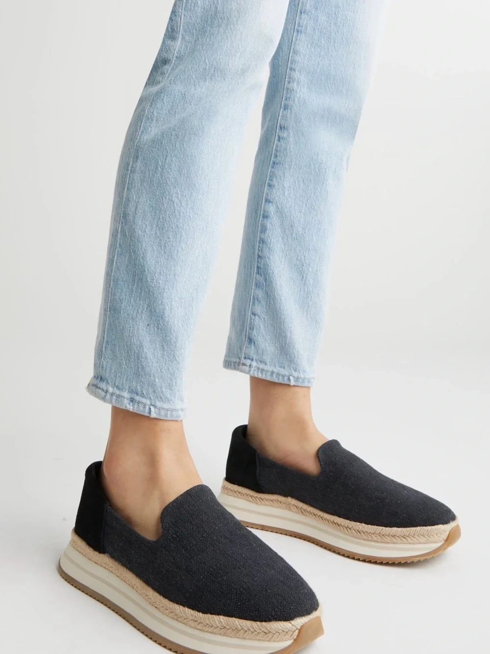 NWOT Toms Black Espadrille Platform Slip-On